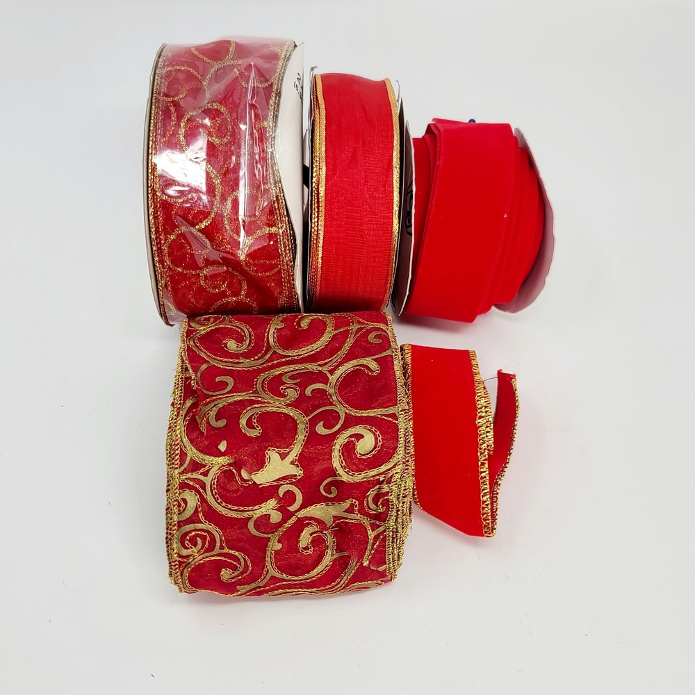 Variety Lot of Christmas Ribbon‎ Red Gold Decorative Holiday Craft Gift Wrap